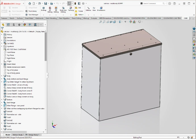 A lock box being designed in Solidworks CAD.
